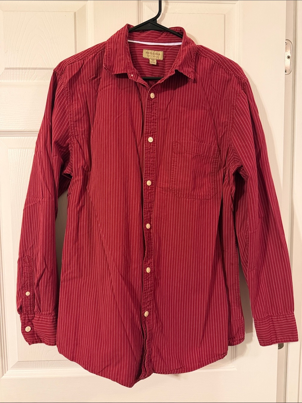 Sonoma Red Pinstripe Casual Button-Down Shirt